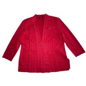 Misook Red Knit Cardigan Sweater Jacket  Women's Size XL Silver Button